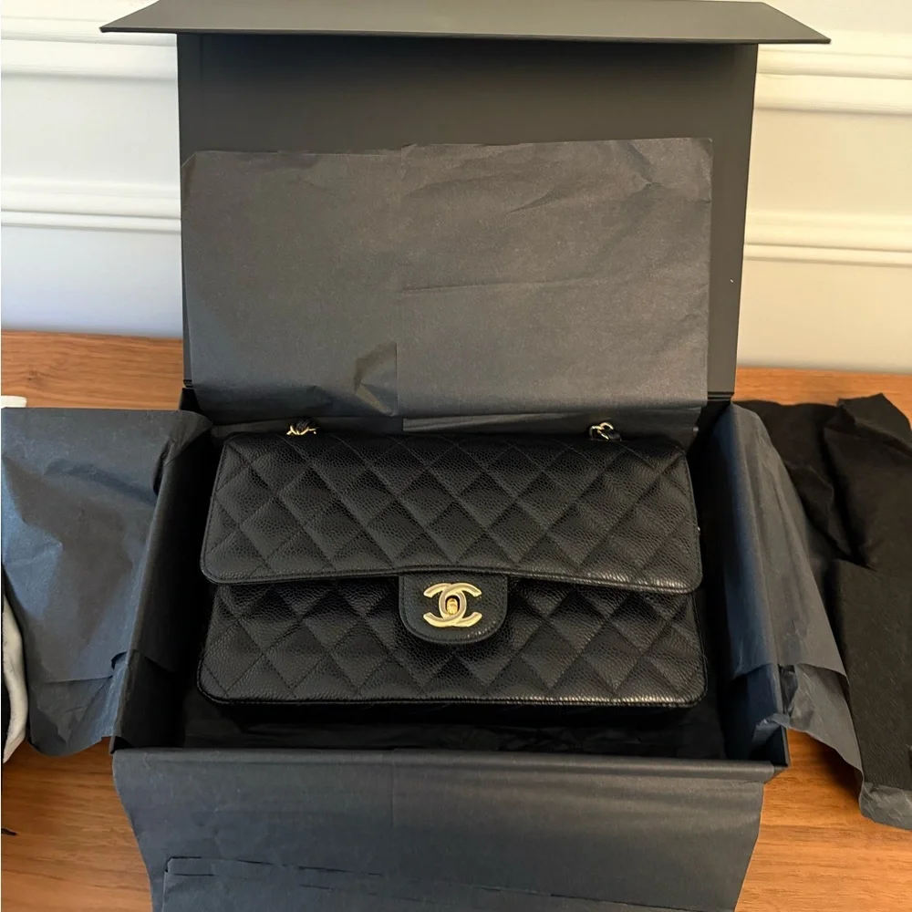 CHANEL caviar grain leather classic bag